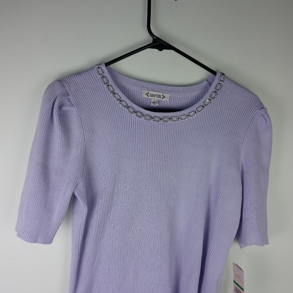 Nanette Lepore Jewelneck Ribbed Sweater Top Size L - Picture 2 of 14